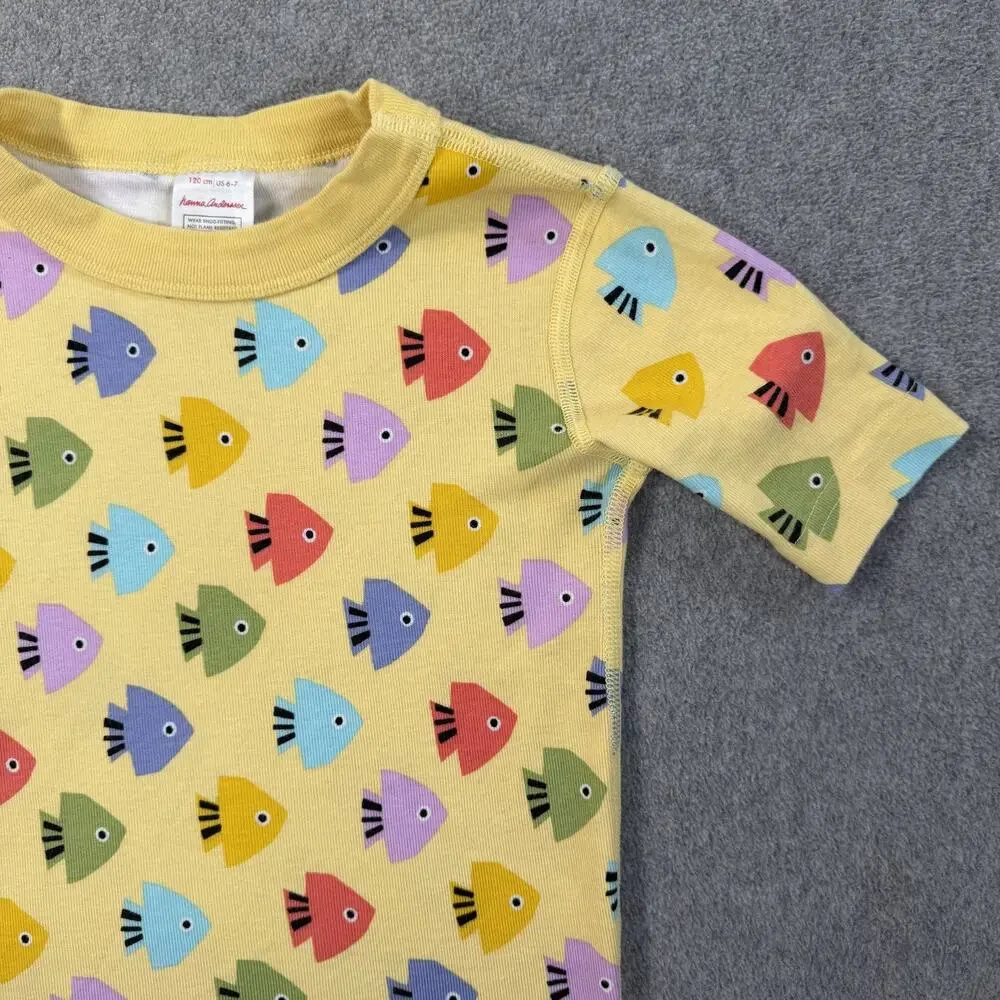Hanna Andersson Kids 6-7 Organic Cotton Fish Print Pajama Top Short Sleeve